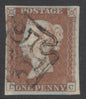 SG 8 1d red-brown plate 25 lettered LC. Very fine used with a Kelso Maltese cross (spec BS14to). 4 margins CAT £700