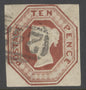 SG 57 10d brown. Very fine used. 4 close/fine margins CAT £1200
