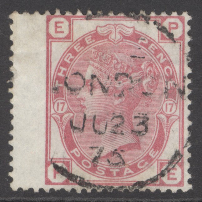 SG 143 3d rose plate 17. A very fine used London, June 23rd 1875 CDS example