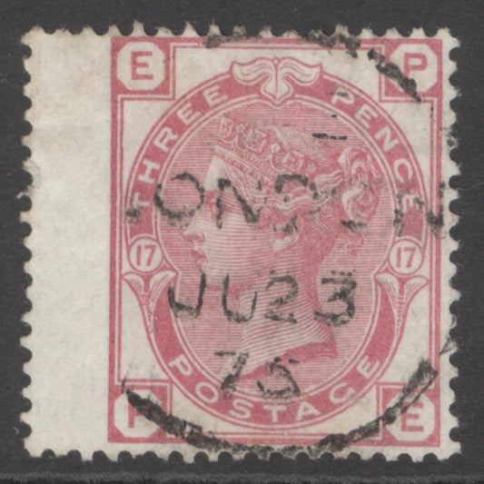 SG 143 3d rose plate 17. A very fine used London, June 23rd 1875 CDS example