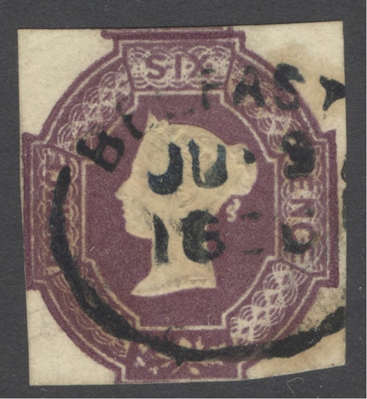 SG 59 6d dull lilac. Very fine used with part ‘Belfast spoon’ margins touched in places