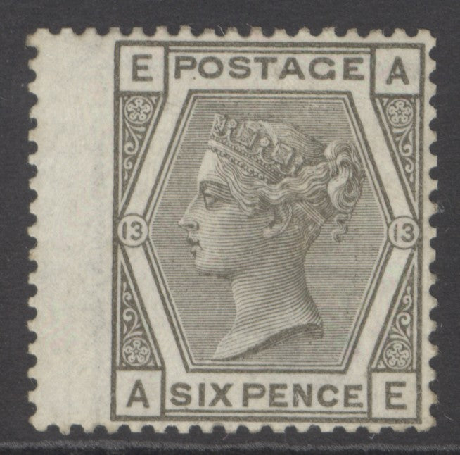SG 147 6d grey plate 13. A pristine very lightly mounted mint example CAT £450