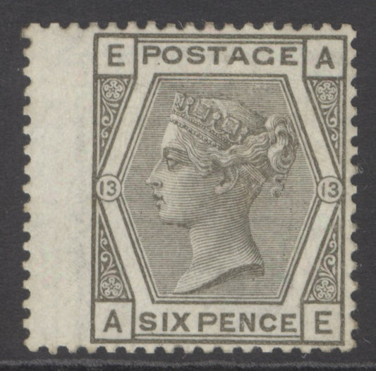 SG 147 6d grey plate 13. A pristine very lightly mounted mint example CAT £450