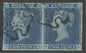 SG 14 1841 2d blue plate 3 pair lettered EK-EL. Very fine used with Maltese cross cancels. Full-fine margins CAT £550