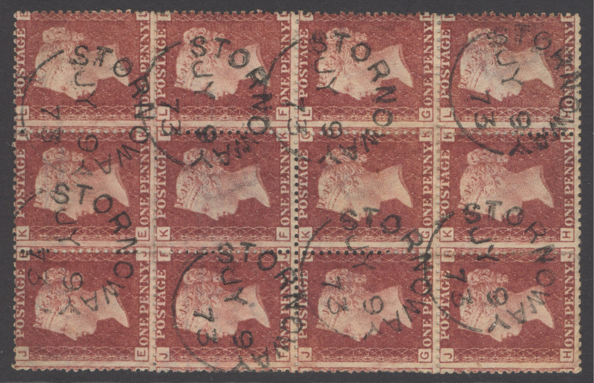 SG 43 1d rose-red plate 151 block of 12. Very fine used with Stornoway, July 9th 1873 CDS’s