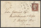 SG 7 1d red-brown plate 9 lettered DF. Very fine used on entire to London, cancelled with a black Maltese cross...