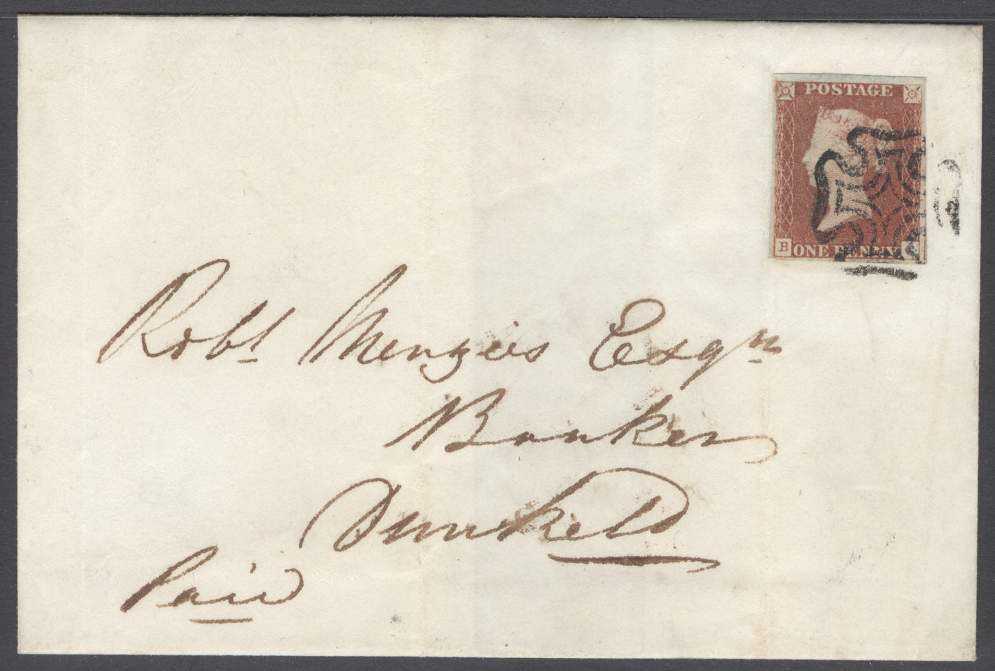 SG 7 1d red-brown plate 10 1841 Apr 28 entire sent from Perth to Dunkeld by a distinctive Maltese cross of  Perth dated 28 April 1841 on reverse...