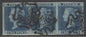 SG 14 1841 2d blue strip of 3 plate 3 lettered GJ-GL. Fine used with Maltese cross cancels.  Full good to large margins CAT £825