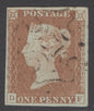 SG 8 1d red-brown plate 22 lettered DF. Very fine used with an upright brown Maltese cross. 4 fine margins
