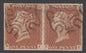 SG 12 1d orange-brown plate 37 lettered NJ-NK pair. Very fine used with Maltese cross cancels. Full margins CAT £550