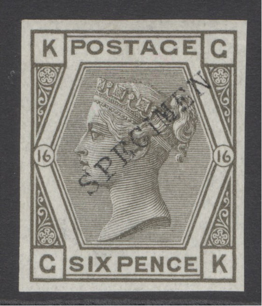 (SG 147) Spec J86s 6d grey plate 16 imperf specimen. Unmounted mint. 4 fine margins CAT £450+