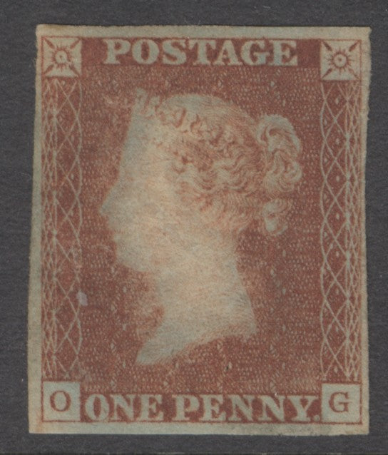 SG 7 1d red-brown plate 9 lettered OG. Mounted mint, original gum. 4 margins. Scarce CAT £3500