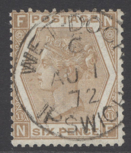 SG 122b 6d pale chestnut variety Spec J79d figure ‘11’ on left damaged (stamp NF)...