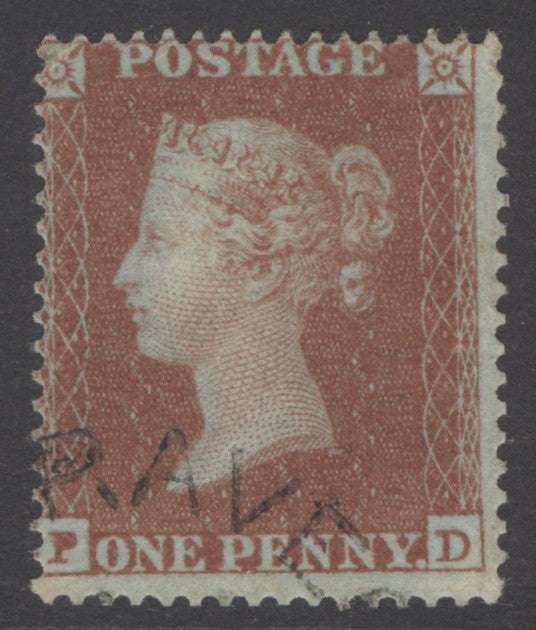 SG 17 1d red-brown plate 177 lettered PD. Very fine used part CDS cancel leaving Queens profile clear