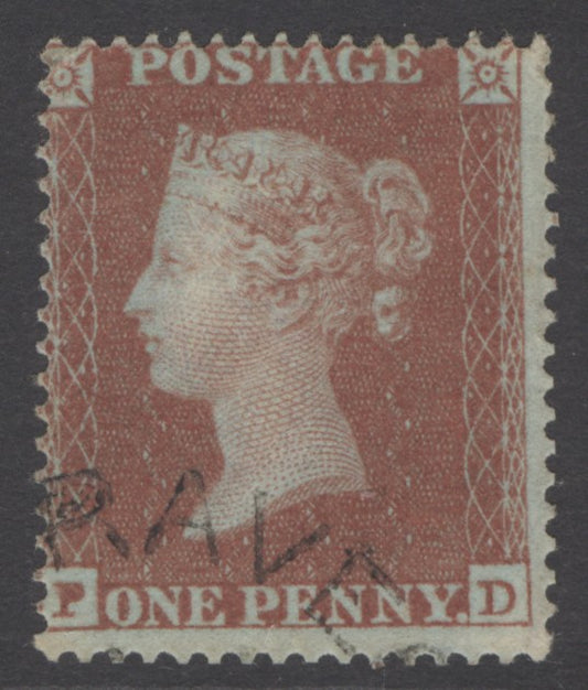 SG 17 1d red-brown plate 177 lettered PD. Very fine used part CDS cancel leaving Queens profile clear