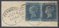 SG 14/15 1841 2d blue EJ & 2d deep full blue MI plate 4. Good to fine used on small piece with Plymouth June 14th 1854 spoon cancels...