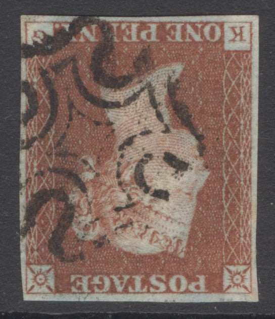 SG 8i 1d red-brown plate 28 lettered KG variety inverted watermark. Very fine used with a Maltese cross cancel.  4 good margins CAT £250