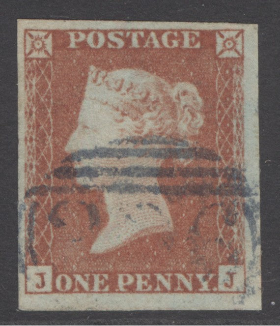 1841 1d red-brown lettered JJ. Very fine used with a blue numeral ‘306’ (Frome). 4 large margins CAT £200