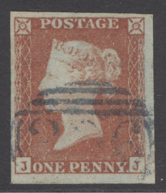 1841 1d red-brown lettered JJ. Very fine used with a blue numeral ‘306’ (Frome). 4 large margins CAT £200