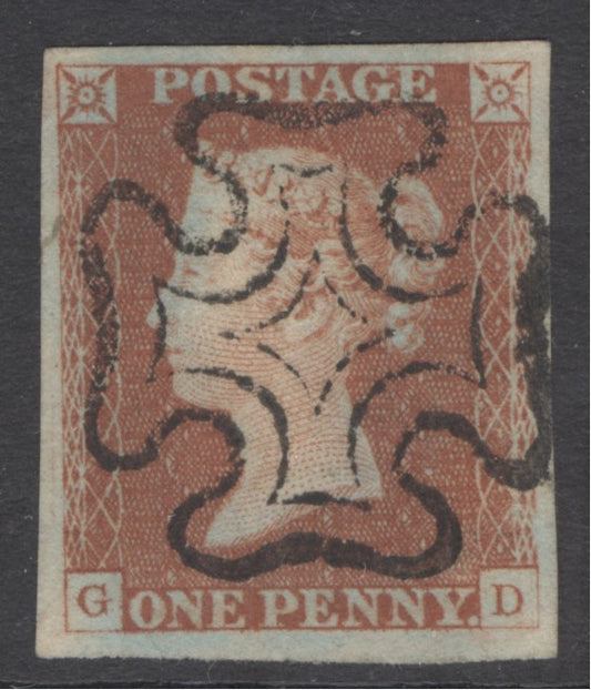 SG 8 1d red-brown lettered GD. Superb used with a full crisply struck upright Maltese cross. 4 large margins