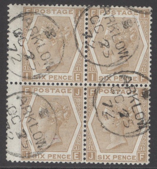 SG 122b 6d pale chestnut plate 11. Very fine used block of 4 cancelled with Arklow CDS’s, Oct 25th 1872
