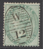 SG 72b 1/- green, thick paper. Very fine used example on thick paper variety showing watermark massively displaced & consisting on only 2 roses...