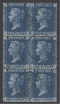 SG 45 2d blue plate 13 block of 6. Very fine used with Hanley CDS’s, Dec 2nd 1873