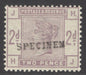 SG 189 2d lilac, overprinted specimen. Fine unmounted mint CAT £85