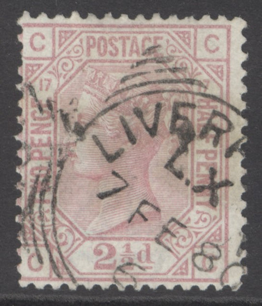 SG 141 2½d rosy-mauve plate 17. Fine used with a Liverpool ‘box’ CDS CAT £180
