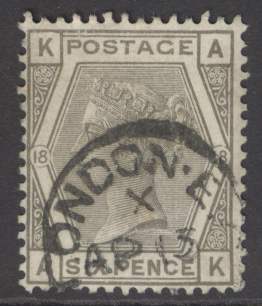 SG 161 6d grey plate 18. Very fine used with a London CDS
