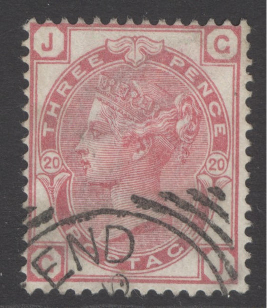 SG 158 3d rose plate 20. Very fine used part CDS ‘box’ cancel, leaving Queens profile clear CAT £150