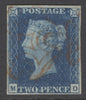 SG 5 1840 2d blue plate 2 lettered MD. Very fine used with a red Maltese cross. 4 margins (spec DS8f) CAT £1750