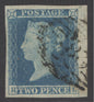 SG 13 1841 2d pale blue plate 4 lettered HL. Very fine used part numeral, leaving Queens profile clear CAT £110