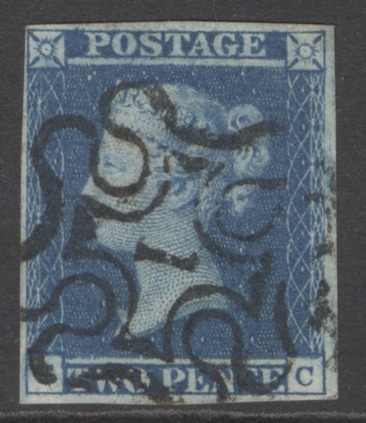 SG 14f 1841 2d blue plate 3. Very fine used with a number ‘1’ in Maltese cross. 4 margins CAT £650