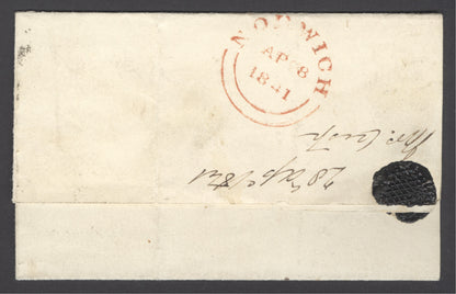 SG 2 1d black plate 9 lettered CL on entire to Denham. Fine used tied with a black Maltese cross. 4 margins.  Usual filing creases clear of stamp CAT £1000