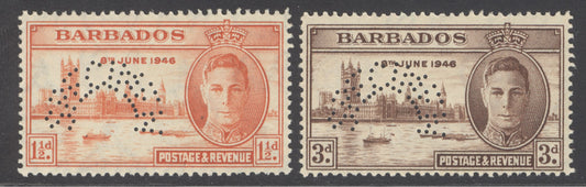 SG 262-263 Barbados 1946 'perf' specimen set of 2. Very lightly mounted mint CAT £85