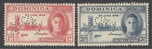 SG 110-111 Dominica 1946 'perf' specimen set of 2. Unmounted mint CAT £80