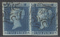 SG 14 1841 2d blue plate 3 pair lettered SA-SB. Very fine used with Maltese cross cancels. 4 fine/large margins