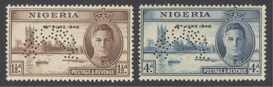 SG 60-61 Nigeria 1946 'perf' specimen set of 2. Unmounted mint CAT £85