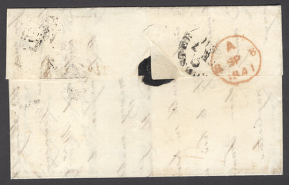 SG 7 1841 1d red-brown plate 9 lettered JI on cover to London. 4 fine margins tied to entire by a black Maltese cross...