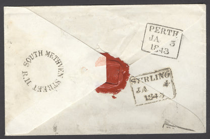 The Maltese cross of Perth on cover Spec B1tt CAT £700. 1843 envelope Perth to Stirling with 4 fine margins. 1d imperf SG 8 lettered SE tied fine to very fine strike...