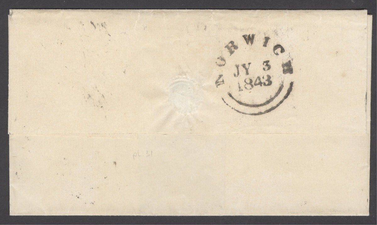SG 8 1d red-brown on wrapper to Norwich to Mr WM Chambers Pail maker, Yarmouth. Plate 31 lettered KH. 4 close to large margins...