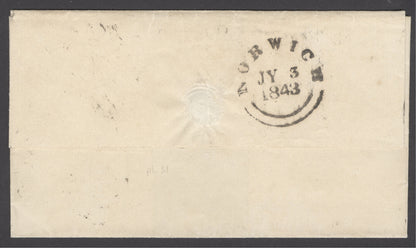 SG 8 1d red-brown on wrapper to Norwich to Mr WM Chambers Pail maker, Yarmouth. Plate 31 lettered KH. 4 close to large margins...