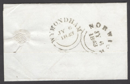 SG 8 1d red-brown on cover lettered LJ. Very fine used with the distinctive Norwich Maltese cross.  4 close to large margins CAT £1250. UPA cert
