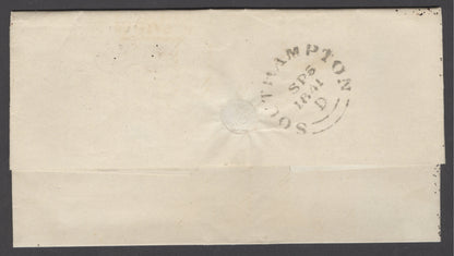 SG 8 1d red-brown plate 16 lettered DI. 4 margins. Very fine used on cover to Berks, Southampton,  Sept 5th 1841 CDS on reverse...