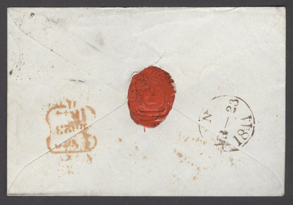 SG 8ui 1d red-brown lettered DI. Used on envelope, cancelled with a '9' in Maltese cross. 4 margins CAT £550