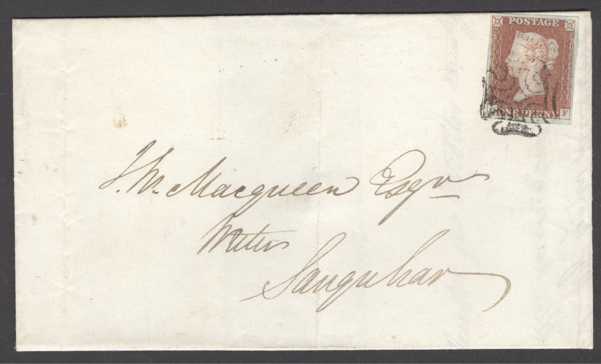 The distinctive cross of Dumfries on cover (Spec B1tfa). Fine wrapper Dumfries to J.Macqueen Esqr, Writer Sanquhar. Very fine used 1d SG 8 lettered OF...