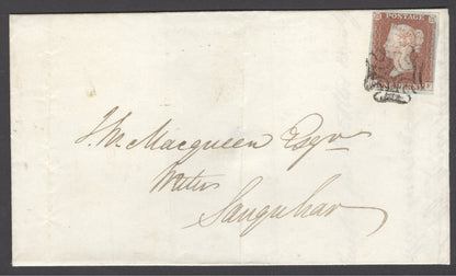 The distinctive cross of Dumfries on cover (Spec B1tfa). Fine wrapper Dumfries to J.Macqueen Esqr, Writer Sanquhar. Very fine used 1d SG 8 lettered OF...