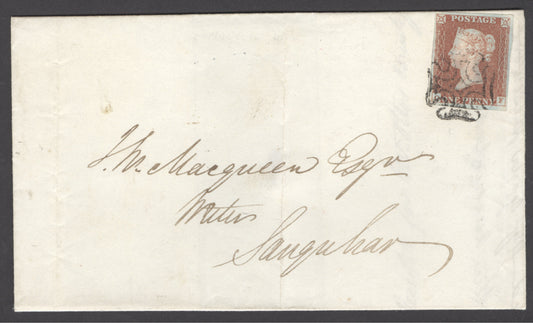 The distinctive cross of Dumfries on cover (Spec B1tfa). Fine wrapper Dumfries to J.Macqueen Esqr, Writer Sanquhar. Very fine used 1d SG 8 lettered OF...