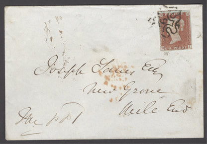 SG 8ui 1d red-brown lettered DI. Used on envelope, cancelled with a '9' in Maltese cross. 4 margins CAT £550
